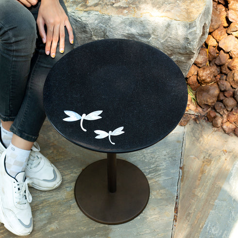 Round End Table with Mother of Pearl Inlay,